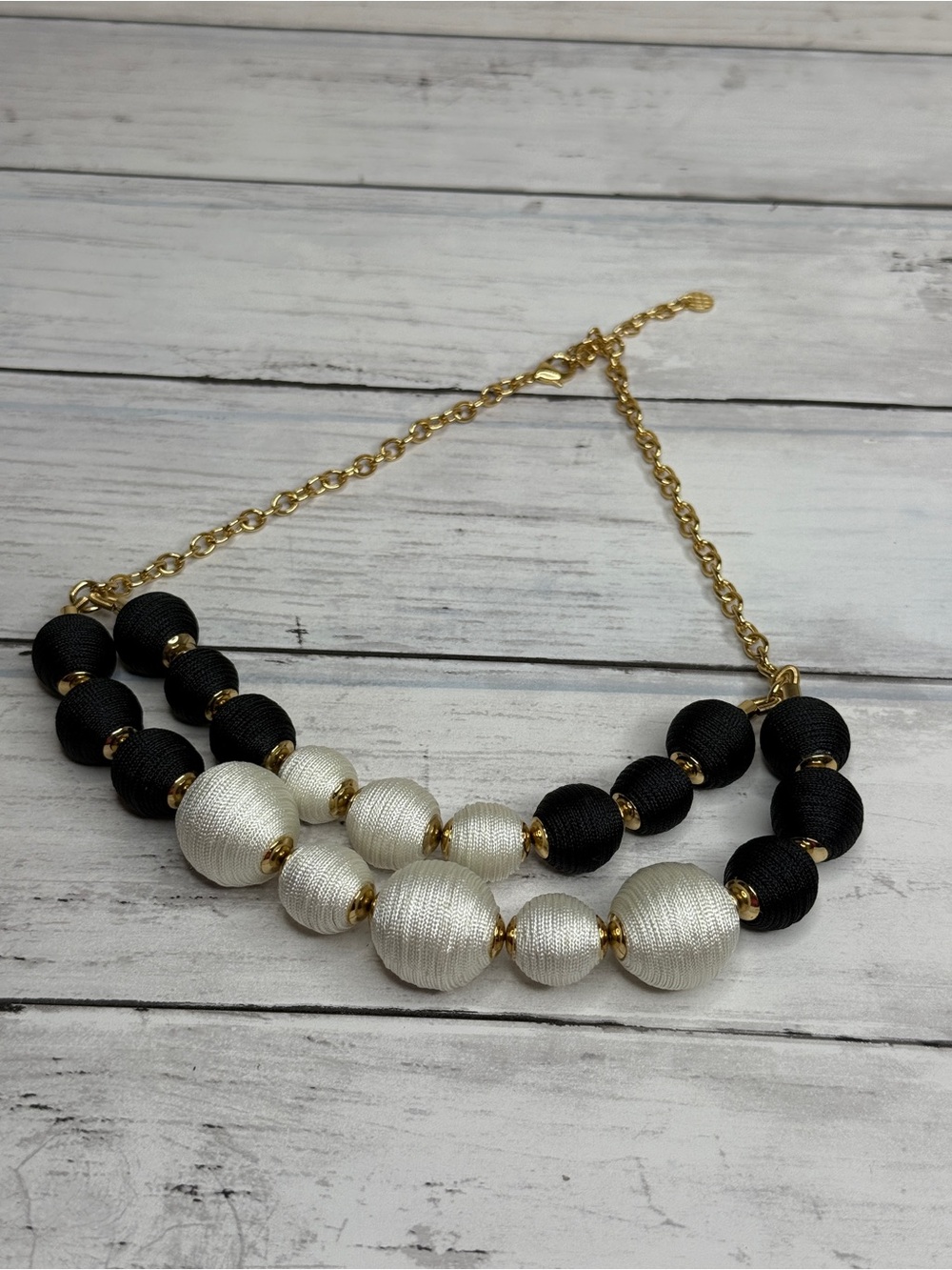 Talbots Black and White Beaded Gold-Chain Statement Necklace